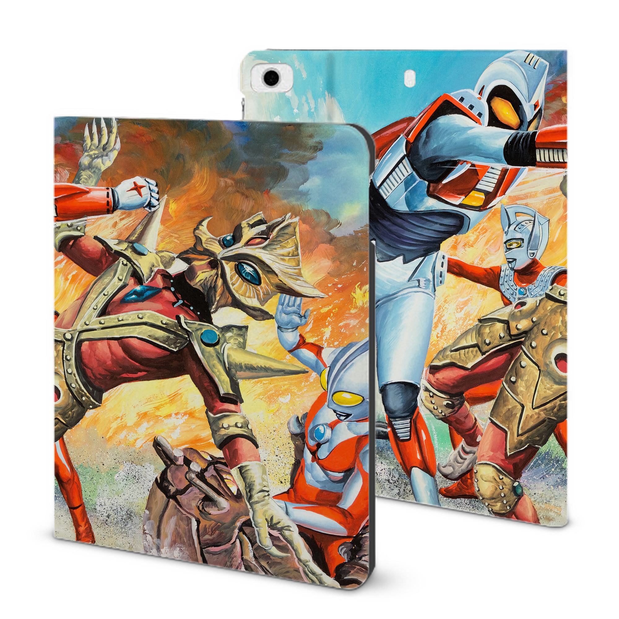 （画像用） ウルトラマン Ultraman IPad ケース ブック型 PUレザー TPU 耐衝撃 軽量 薄型 ペン収納なし 全面保護 IPad 各モデル対応